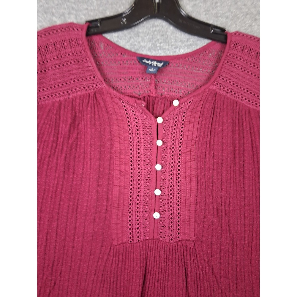 Lucky Brand Womens Shirt Large Red Knit Popover Boho Peasant Western Country